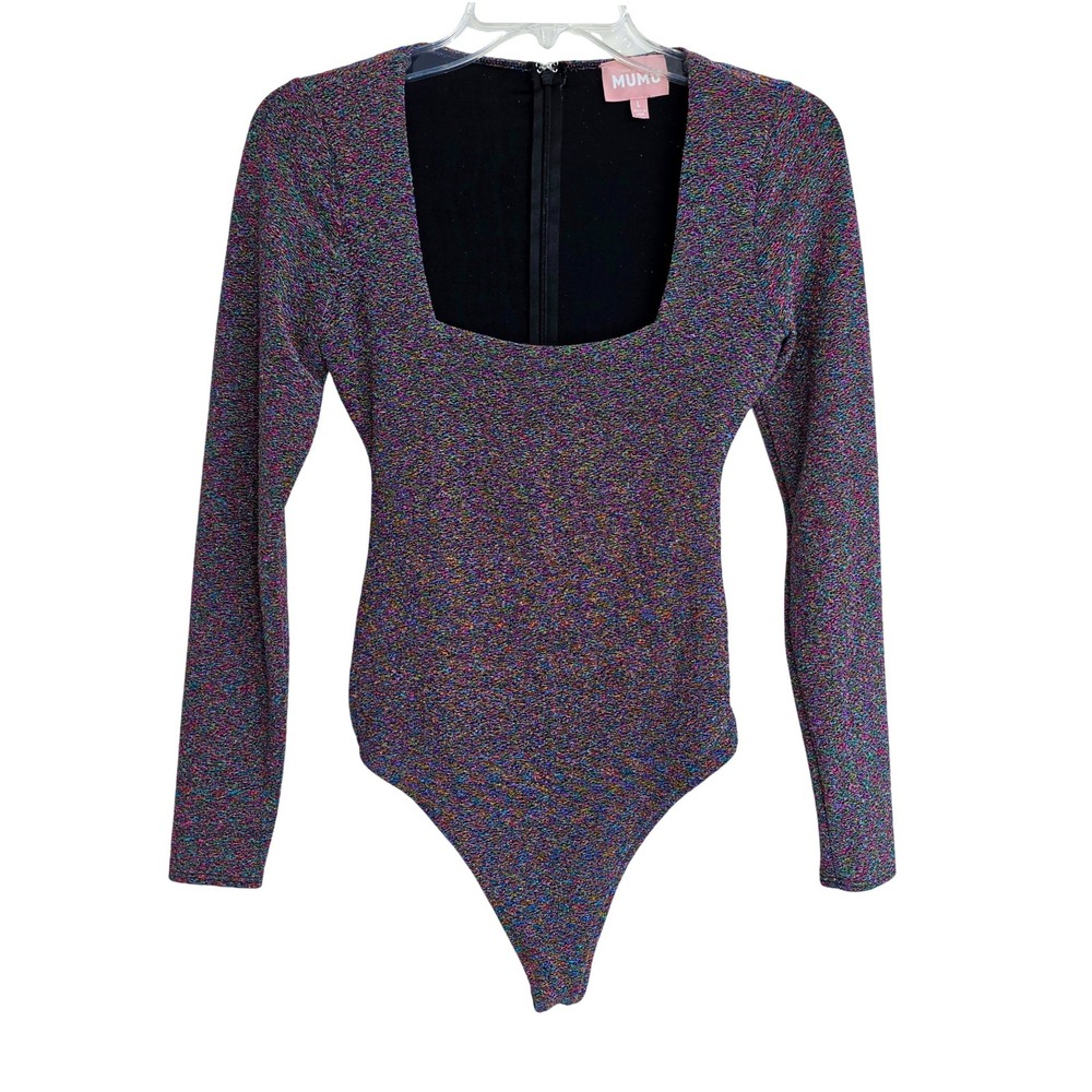 Show Me Your Mumu Metallic Unreal Bodysuit Women Large Rainbow Sparkle Zip EUC - Picture 6 of 12
